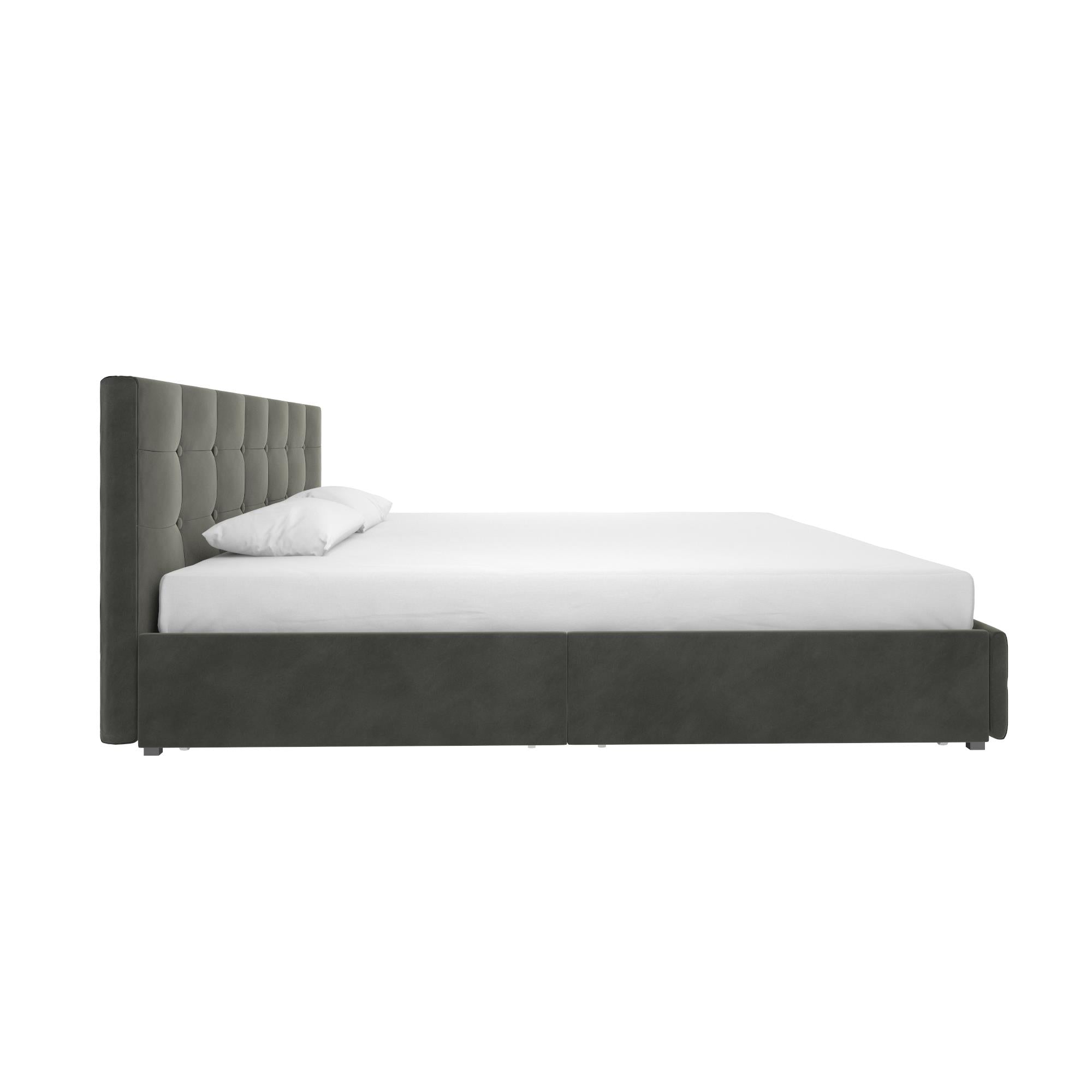 DHP Rose Upholstered Bed Frame with Storage - Grey Velvet - King