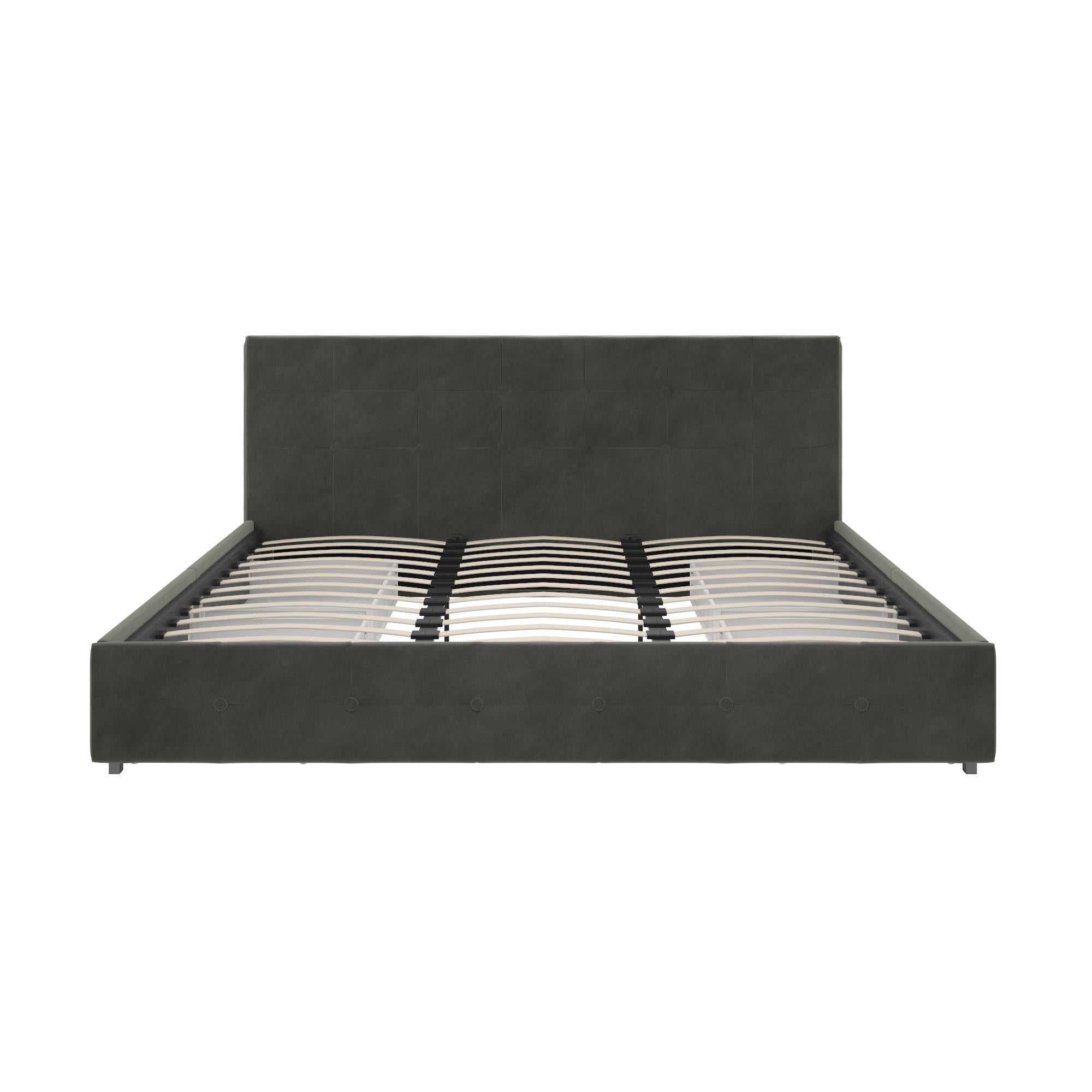DHP Rose Upholstered Bed Frame with Storage - Grey Velvet - King