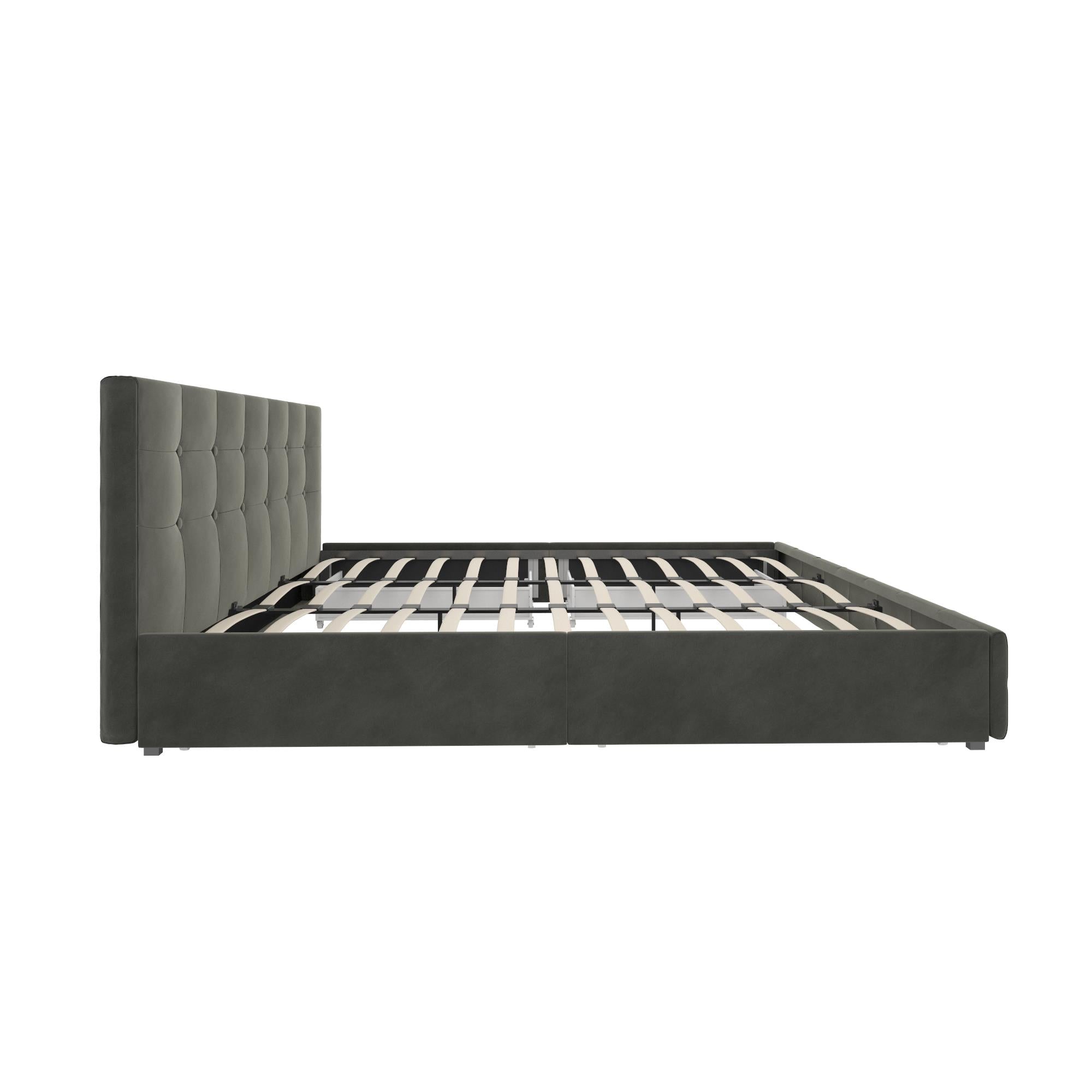 DHP Rose Upholstered Bed Frame with Storage - Grey Velvet - King