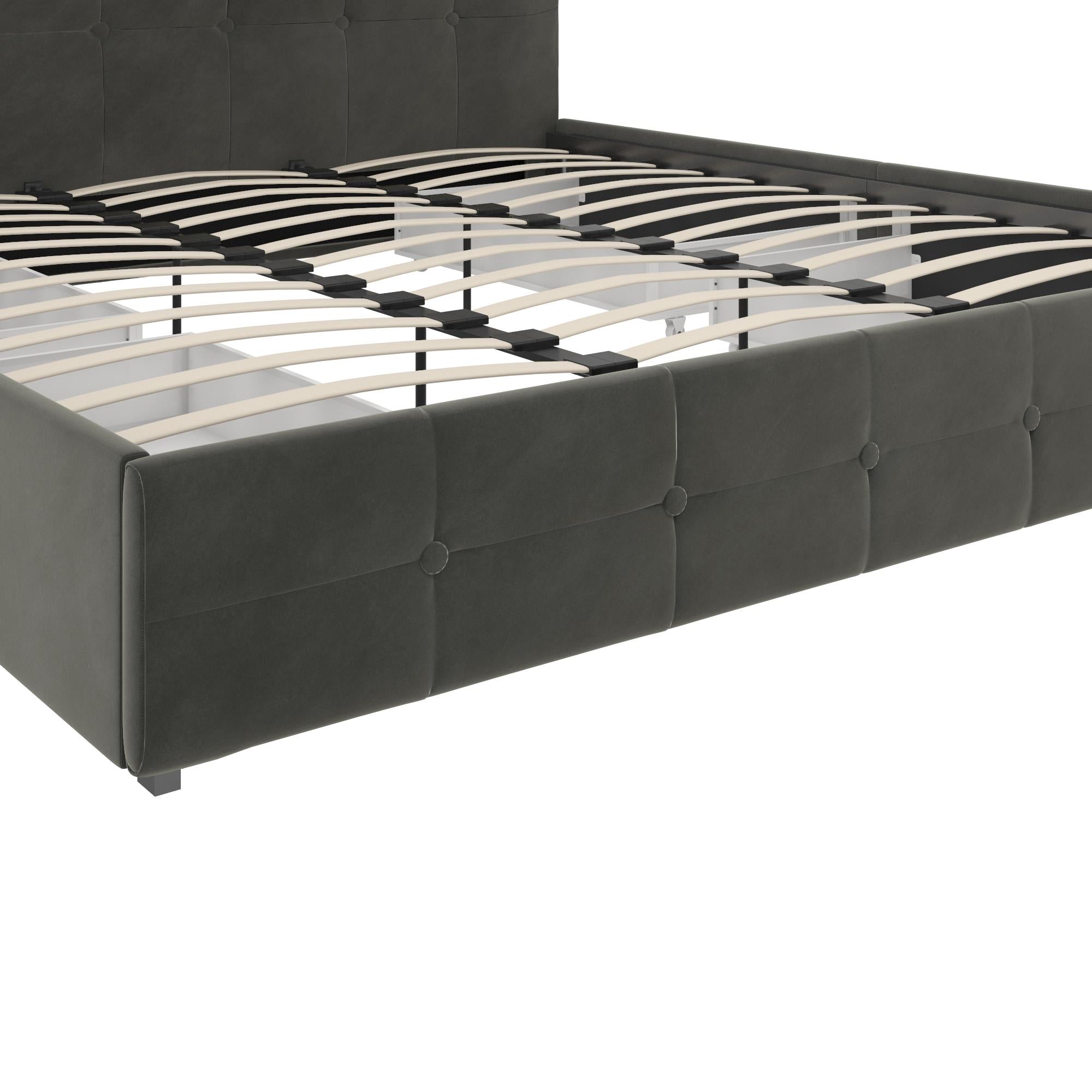 DHP Rose Upholstered Bed Frame with Storage - Grey Velvet - King