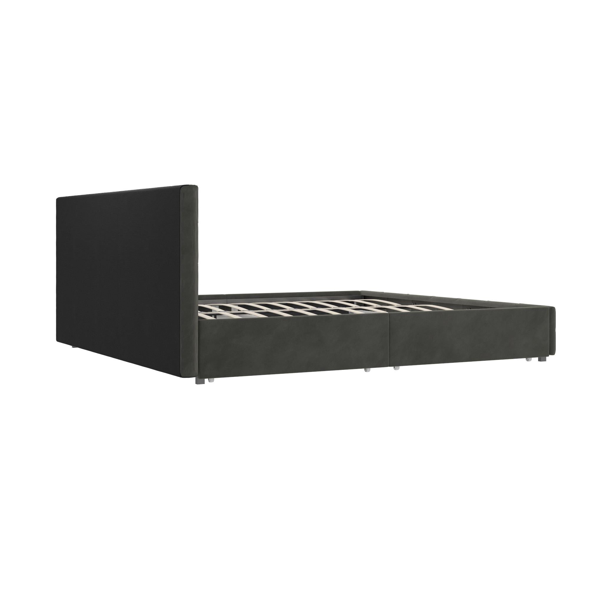 DHP Rose Upholstered Bed Frame with Storage - Grey Velvet - King