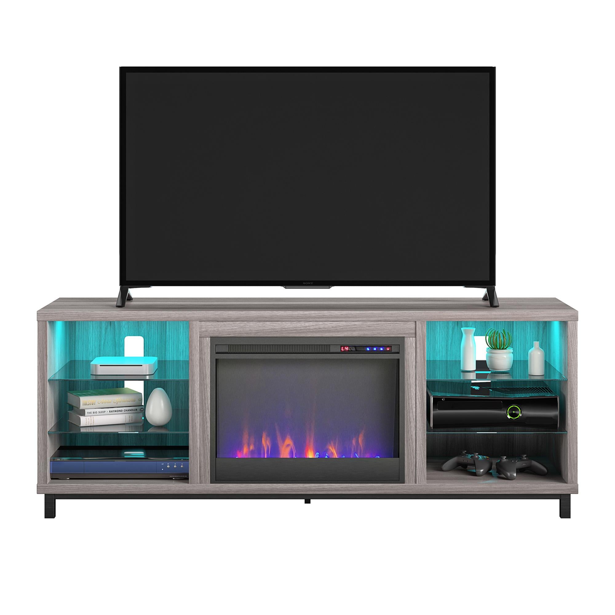 Ameriwood Home Lumina Deluxe Fireplace TV Stand for TVs up to 70" - Light Walnut - 66”-70”