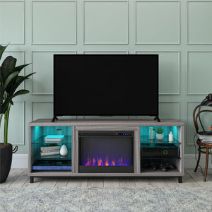 Ameriwood Home Lumina Deluxe Fireplace TV Stand for TVs up to 70" - Light Walnut - 66”-70”