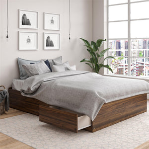 Ameriwood Home Full Platform Bed with Drawers - Florence Walnut - Full
