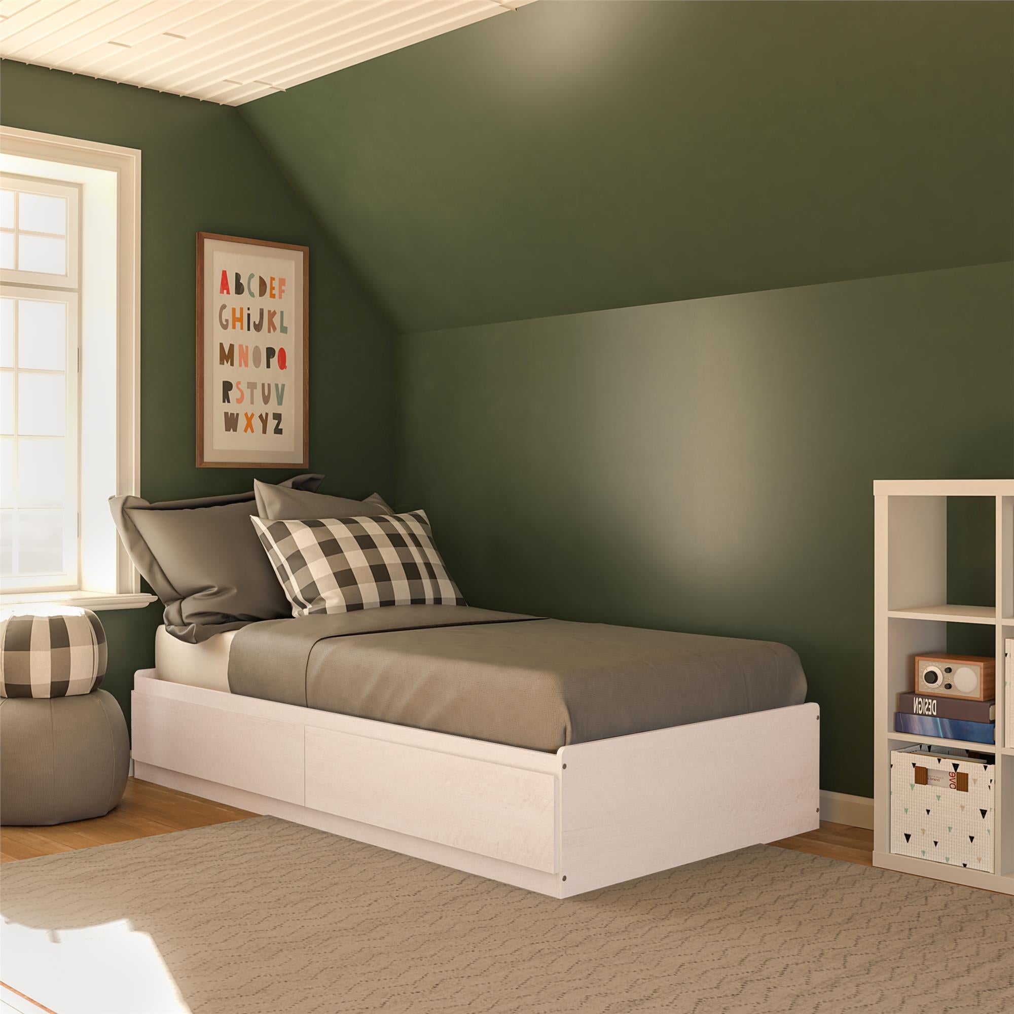 Ameriwood Home Twin Platform Bed with Drawers - Ivory Oak - Twin