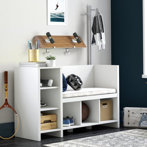 Ameriwood Home Tyler Storage Bench and Coat Rack - White