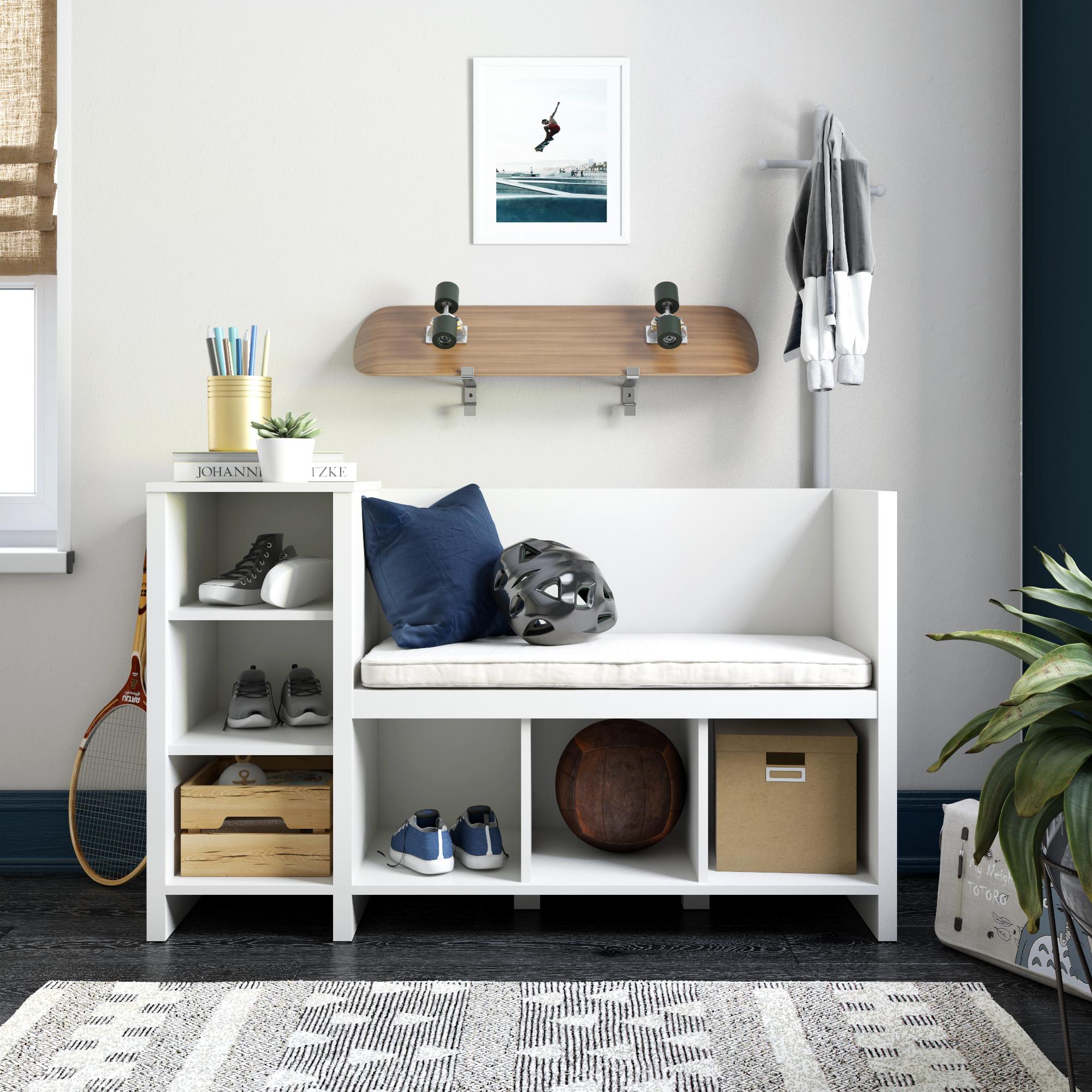 Ameriwood Home Tyler Storage Bench and Coat Rack - White