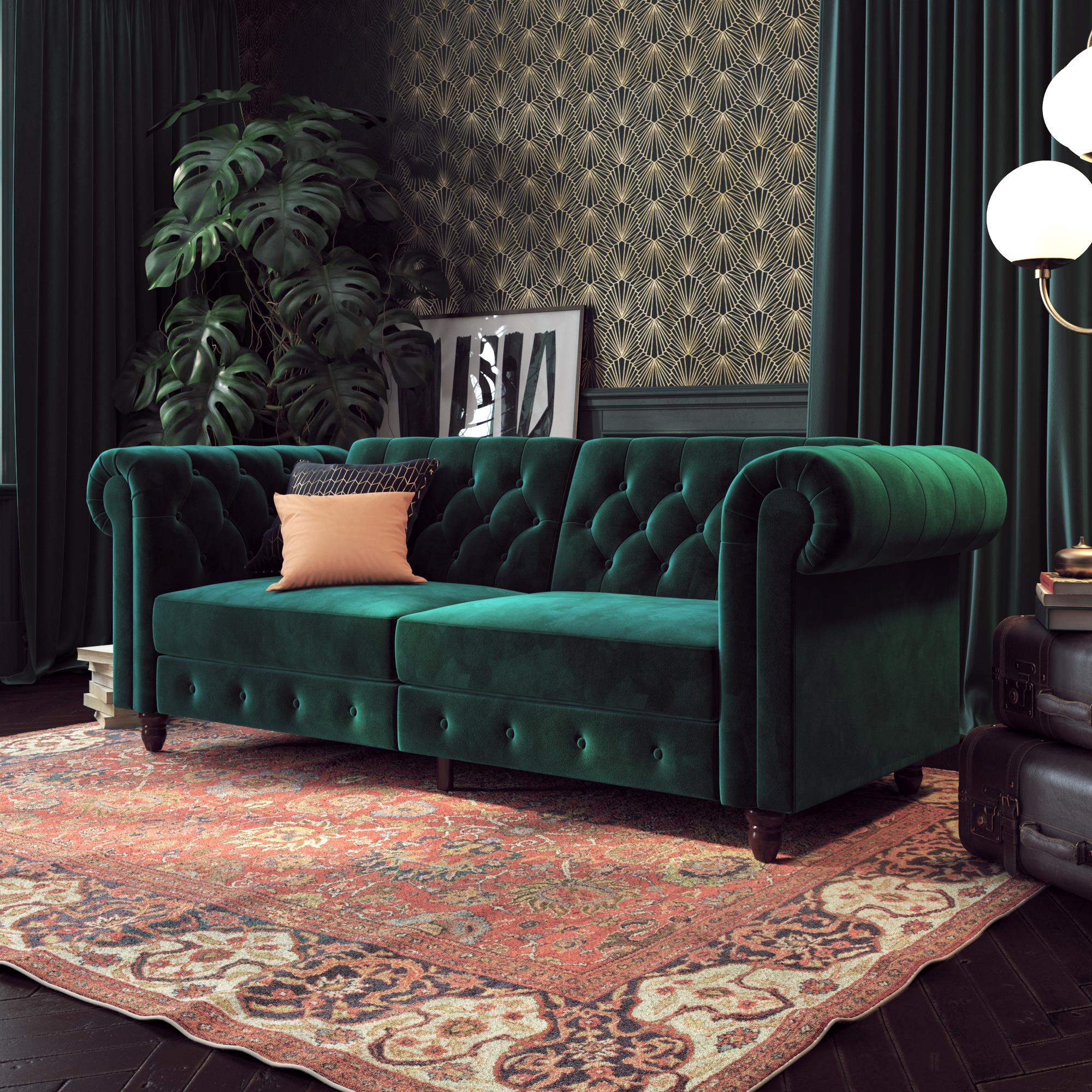 DHP Felix Chesterfield Futon Sofa Bed - Green