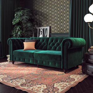 DHP Felix Chesterfield Futon Sofa Bed - Green