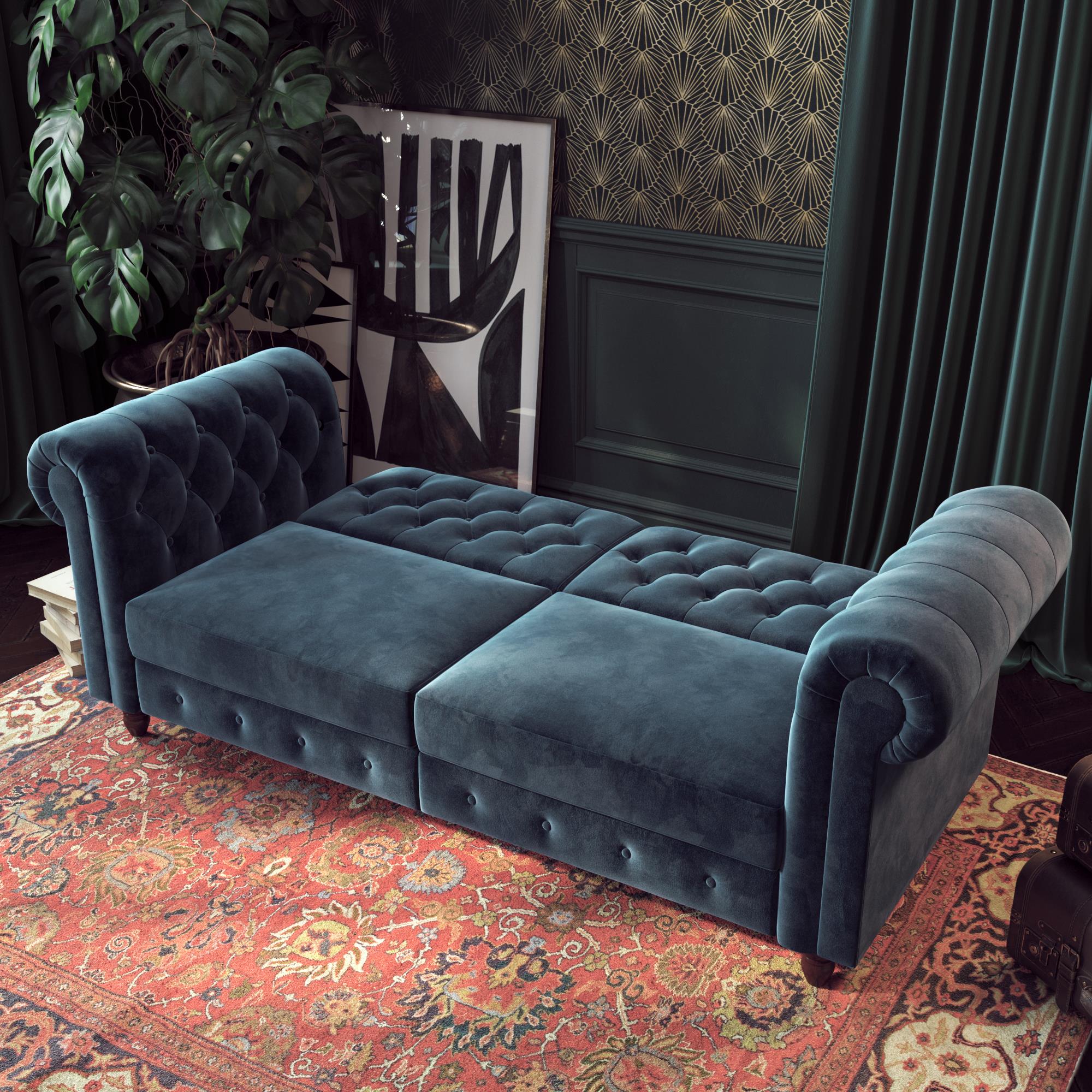 DHP Felix Chesterfield Futon Sofa Bed - Blue Velvet