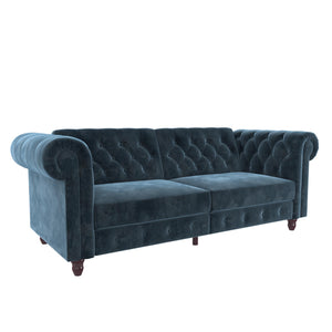 DHP Felix Chesterfield Futon Sofa Bed - Blue Velvet