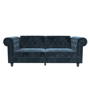 DHP Felix Chesterfield Futon Sofa Bed - Blue Velvet