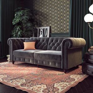 DHP Felix Chesterfield Futon Sofa Bed - Grey Velvet