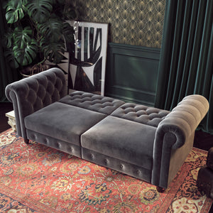 DHP Felix Chesterfield Futon Sofa Bed - Grey Velvet