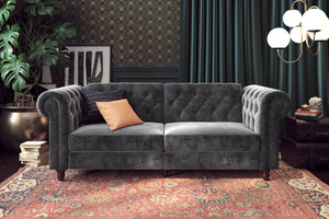 DHP Felix Chesterfield Futon Sofa Bed - Grey Velvet