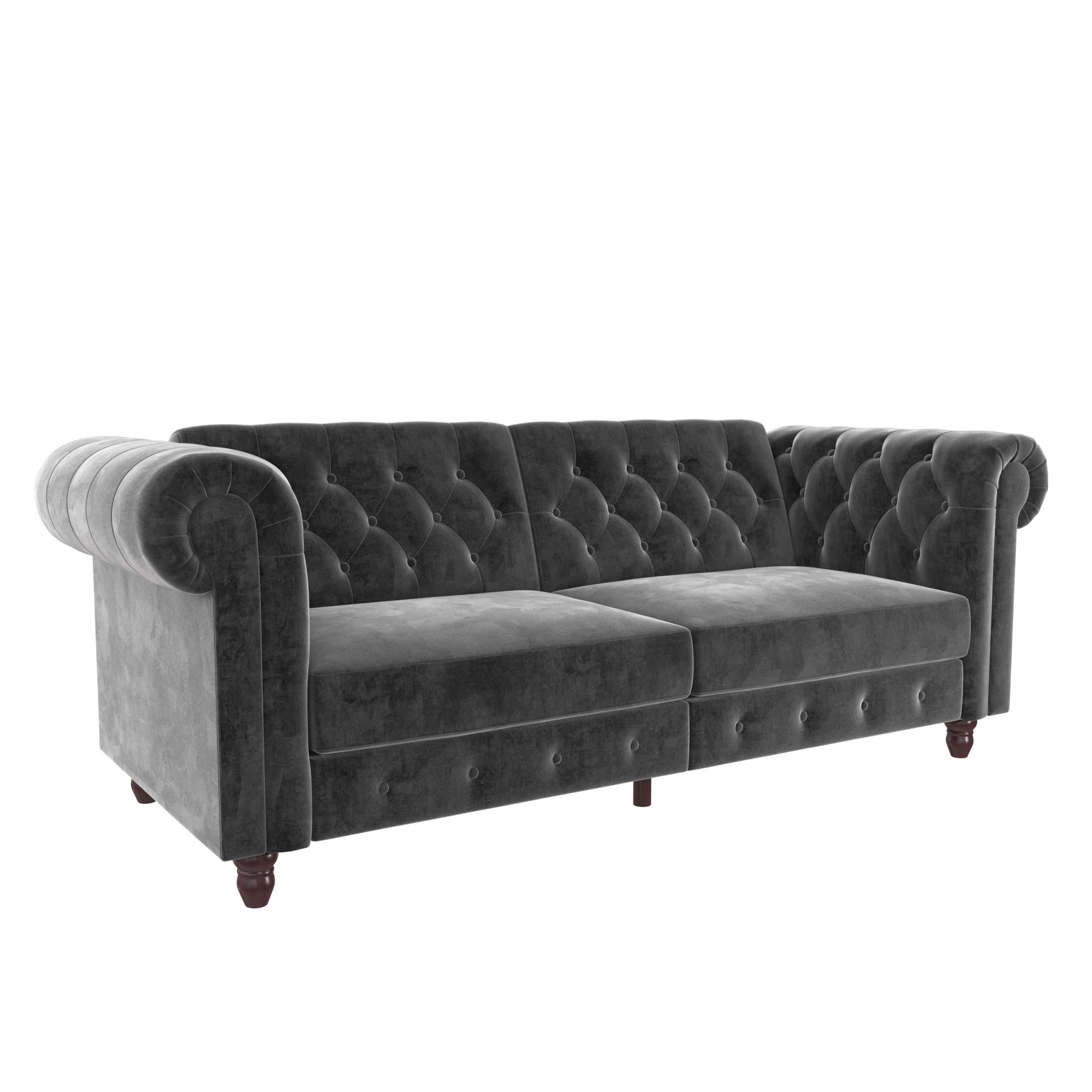 DHP Felix Chesterfield Futon Sofa Bed - Grey Velvet