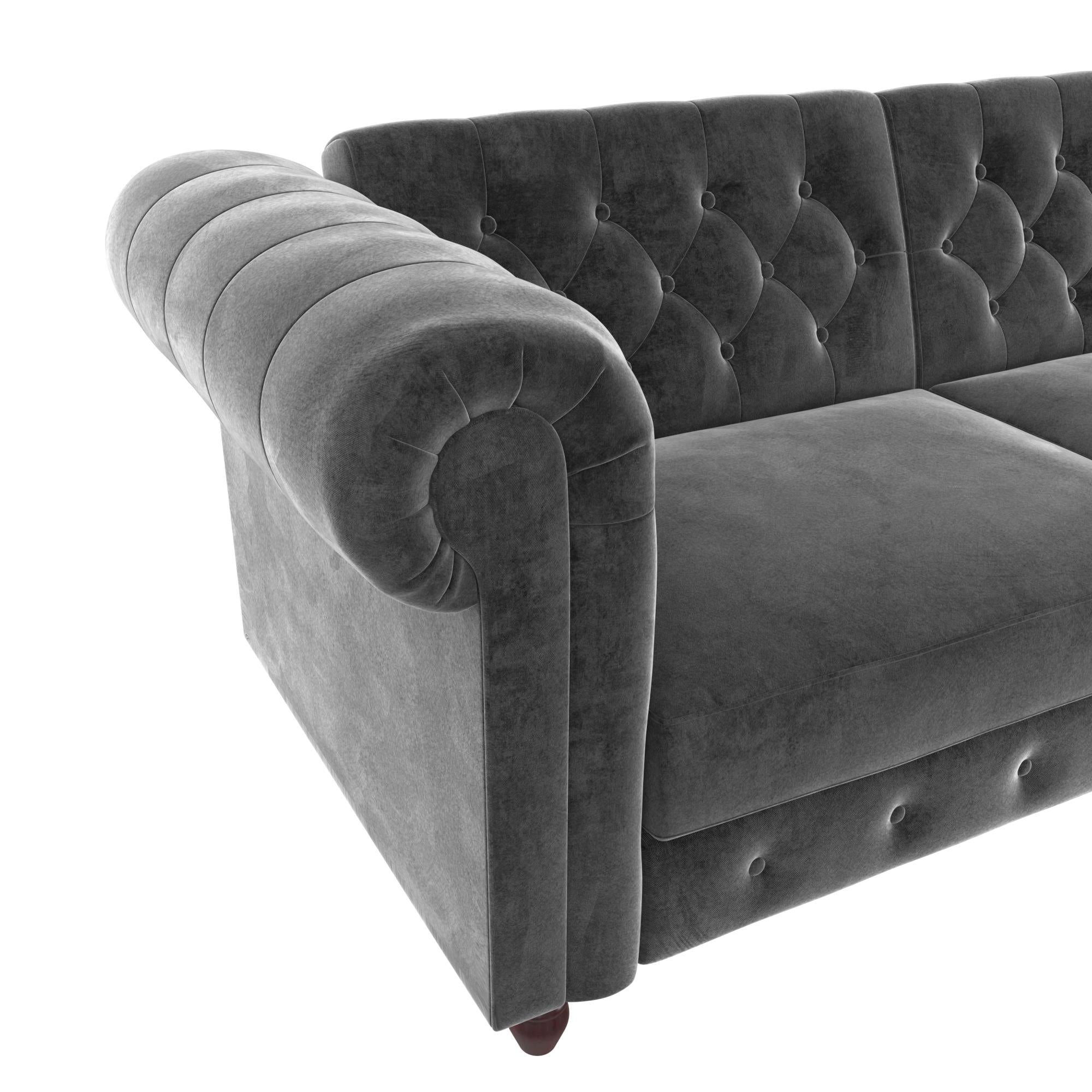 DHP Felix Chesterfield Futon Sofa Bed - Grey Velvet