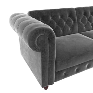 DHP Felix Chesterfield Futon Sofa Bed - Grey Velvet