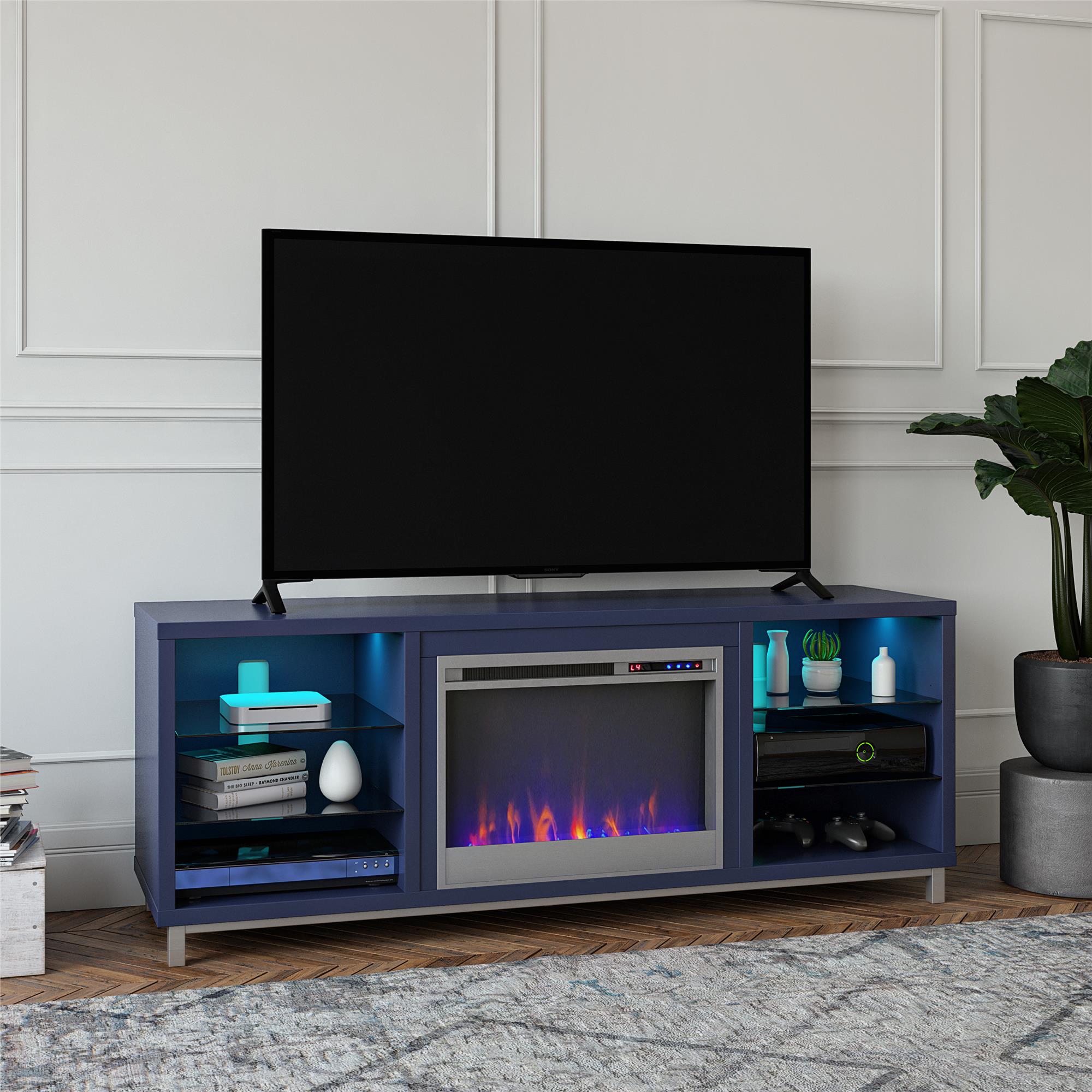 Ameriwood Home Lumina Deluxe Fireplace TV Stand for TVs up to 70" - Navy - 66”-70”