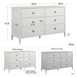 Rowan Valley Arden 6 Drawer White Kids' Dresser - White
