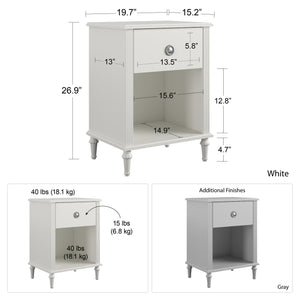 Rowan Valley Arden 1 Drawer White Kids' Nightstand - White