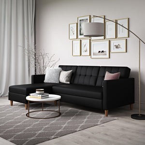 DHP Hartford Futon Sectional Sofa Bed with Storage - Black Faux Leather