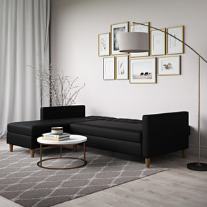 DHP Hartford Futon Sectional Sofa Bed with Storage - Black Faux Leather