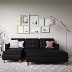 DHP Hartford Futon Sectional Sofa Bed with Storage - Black Faux Leather