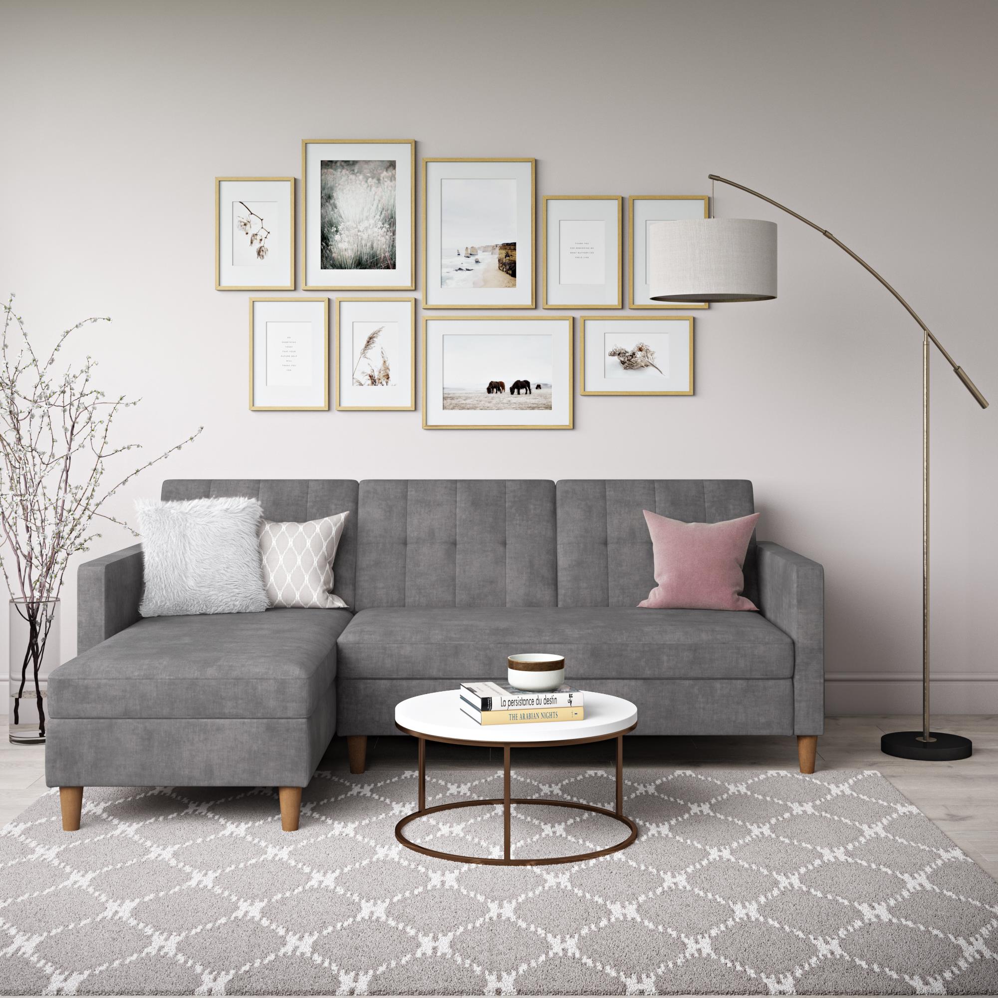 DHP Hartford Futon Sectional Sofa Bed with Storage - Gray