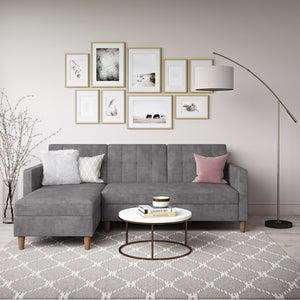 DHP Hartford Futon Sectional Sofa Bed with Storage - Gray