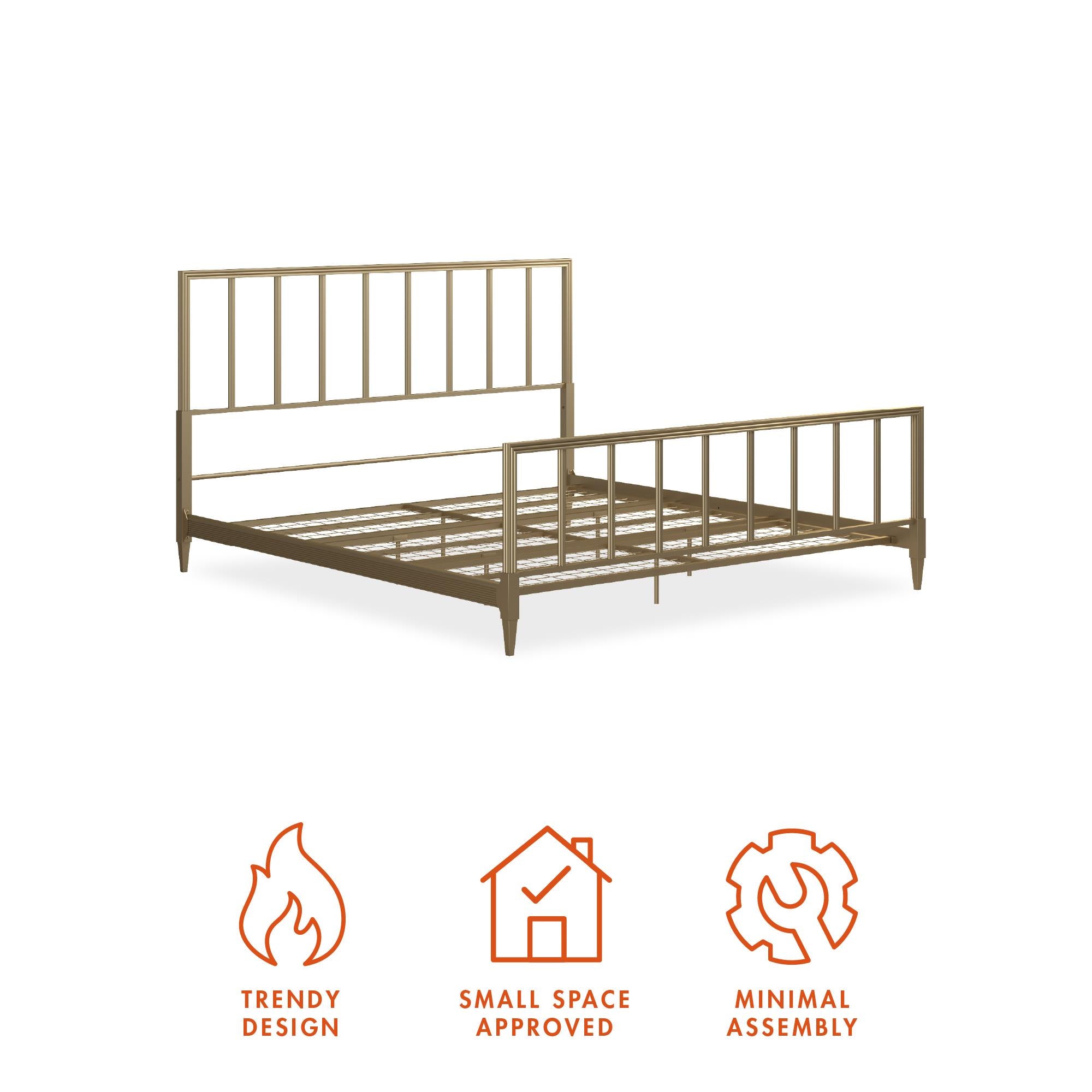 CosmoLiving Blair Brass Metal Bed - Gold - King