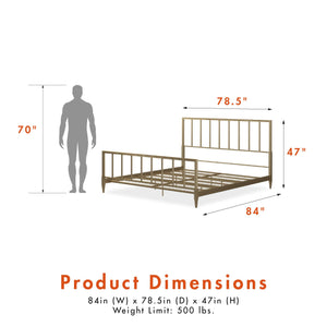CosmoLiving Blair Brass Metal Bed - Gold - King