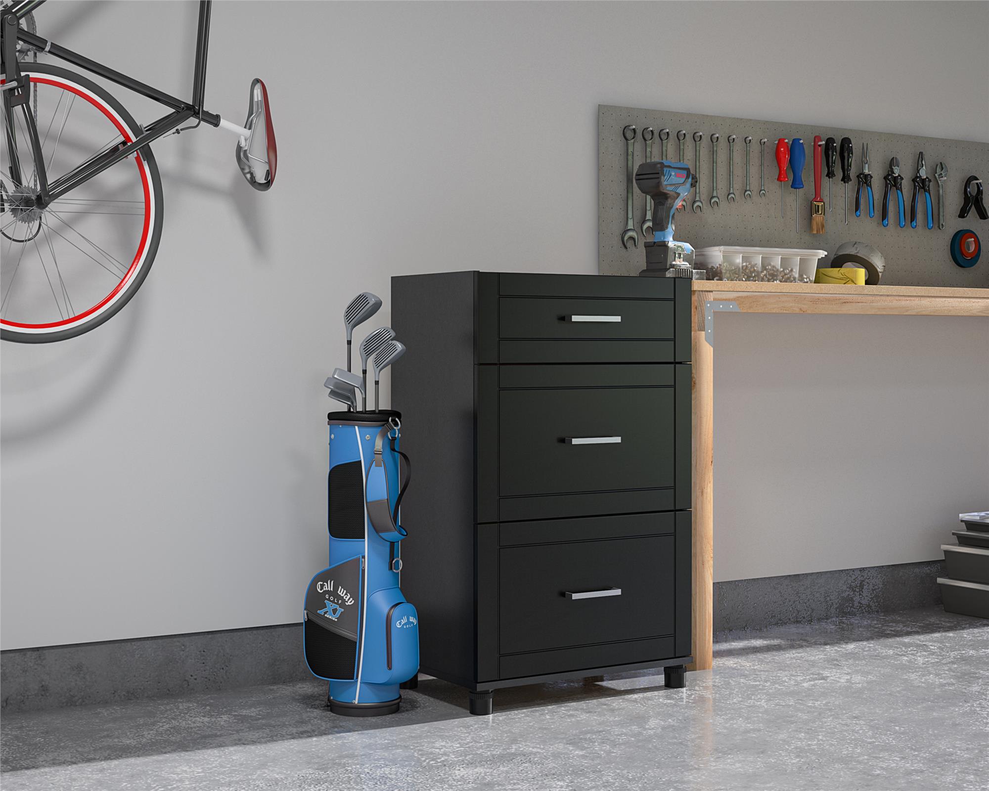 Systembuild Evolution Callahan 24" 3 Drawer Base Cabinet - Black