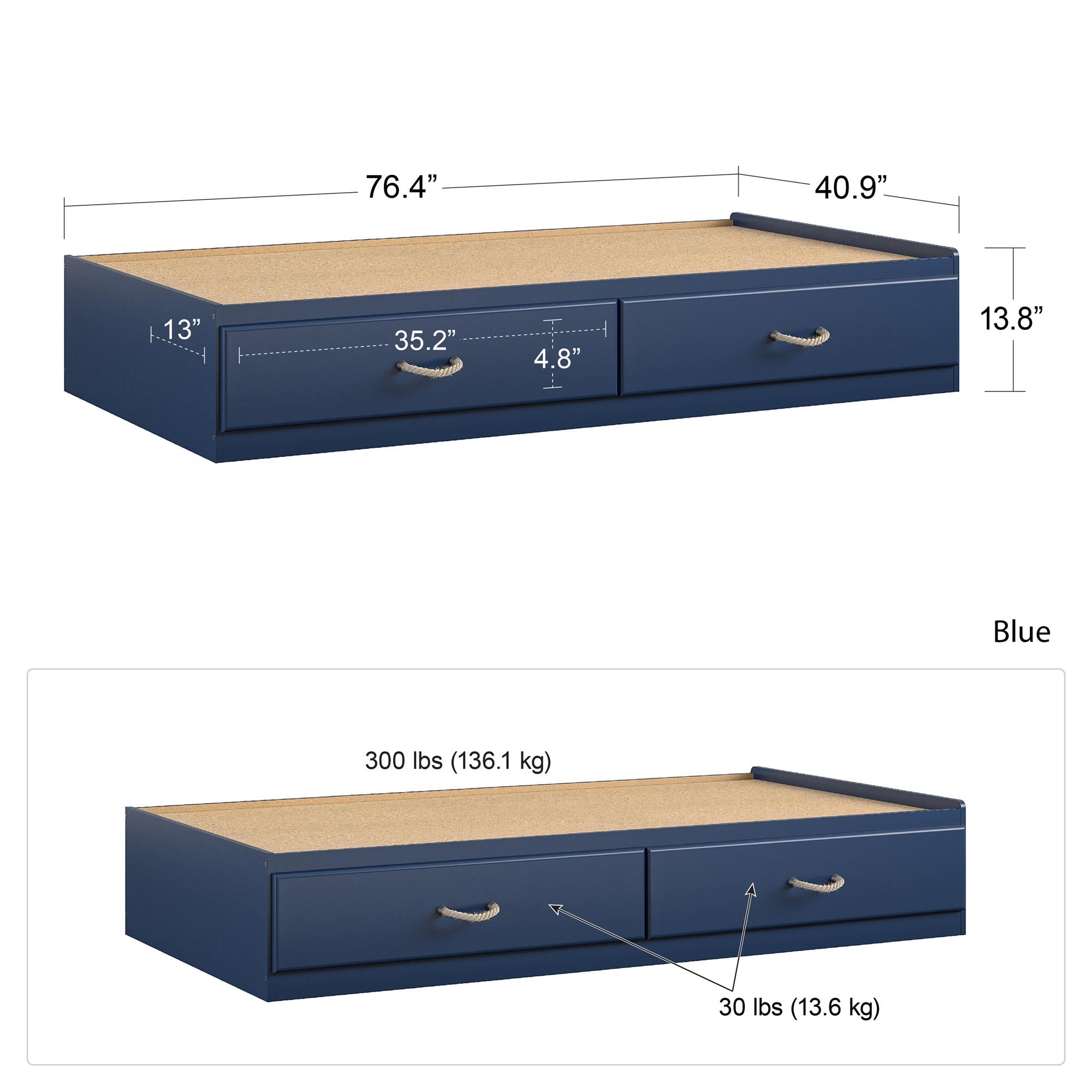 Sierra Ridge Mesa Twin Bed with Storage, Blue - Blue - Twin