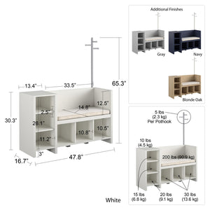 Ameriwood Home Tyler Storage Bench and Coat Rack - White