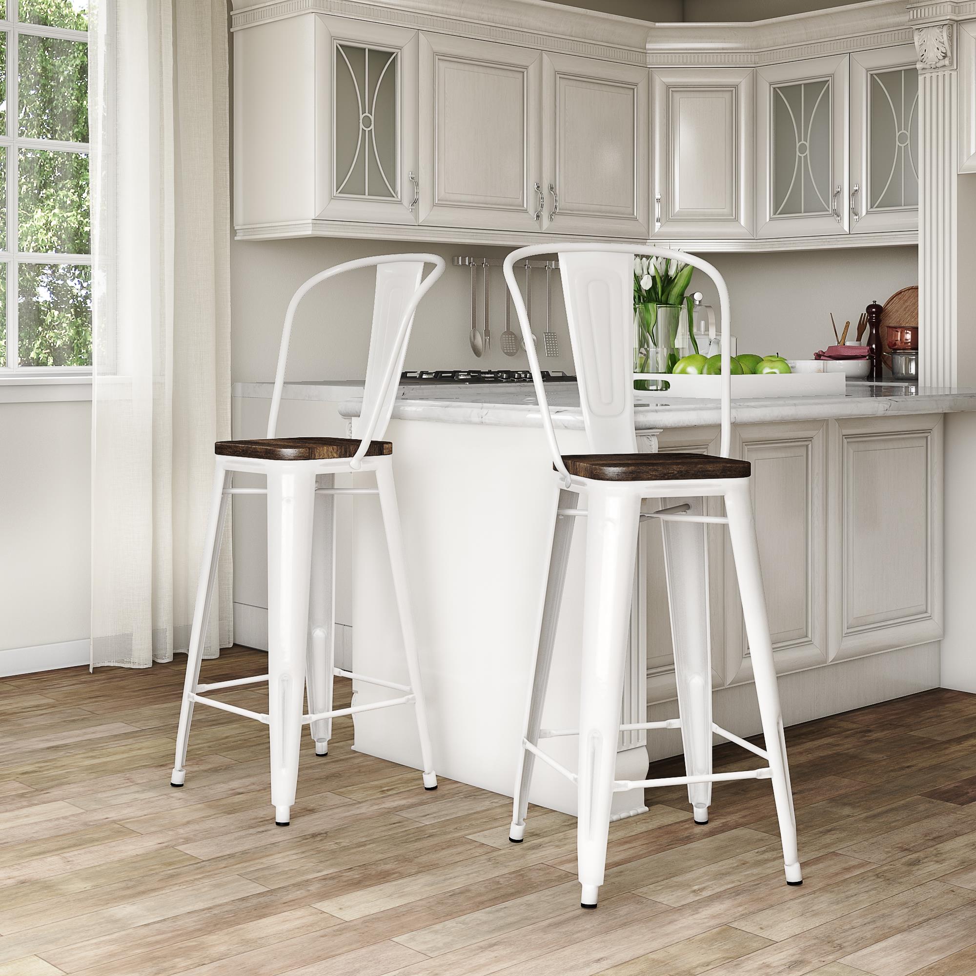 DHP Luxor 24"  Counter Height Bar Stool, Set of 2 - White