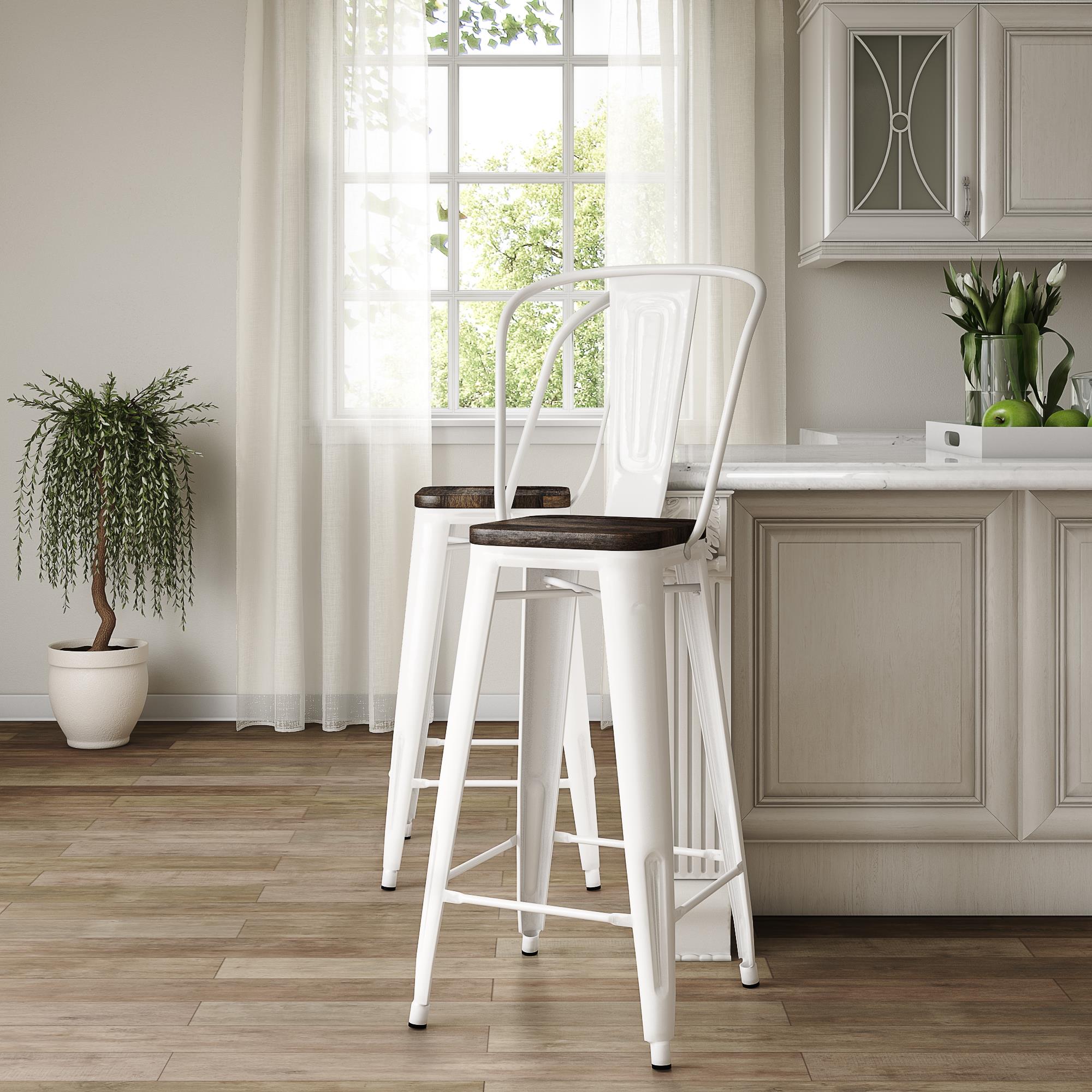 DHP Luxor 24"  Counter Height Bar Stool, Set of 2 - White