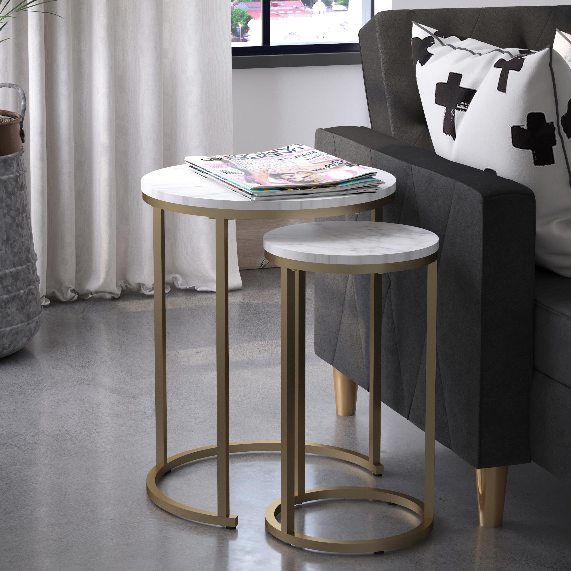 CosmoLiving Amelia Nesting Tables - White marble