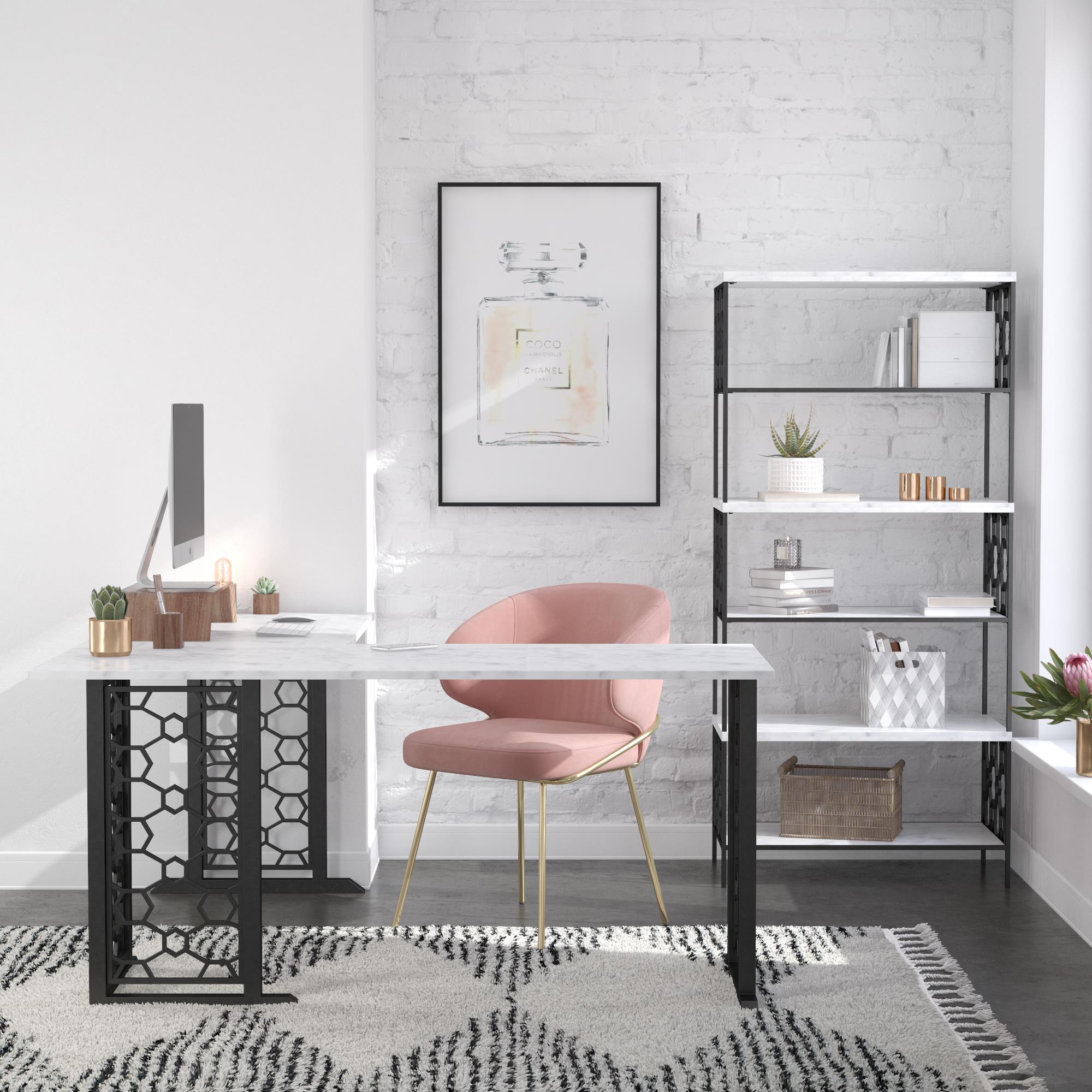 CosmoLiving Ella L Desk - White marble