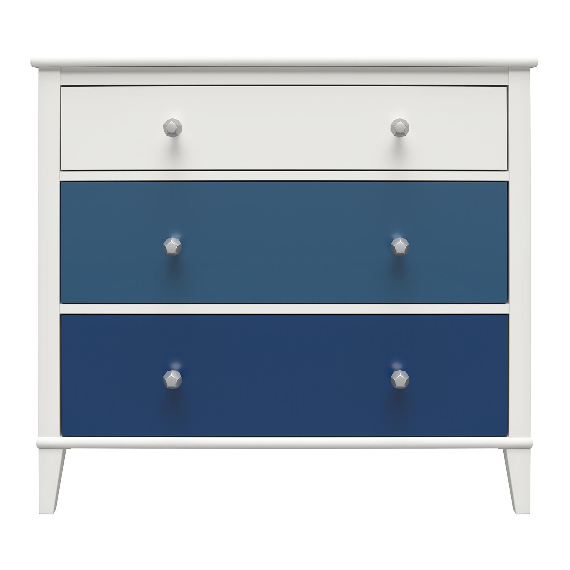 Monarch Hill Poppy White 3 Drawer Dresser, Blue Drawers - Blue