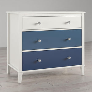 Monarch Hill Poppy White 3 Drawer Dresser, Blue Drawers - Blue