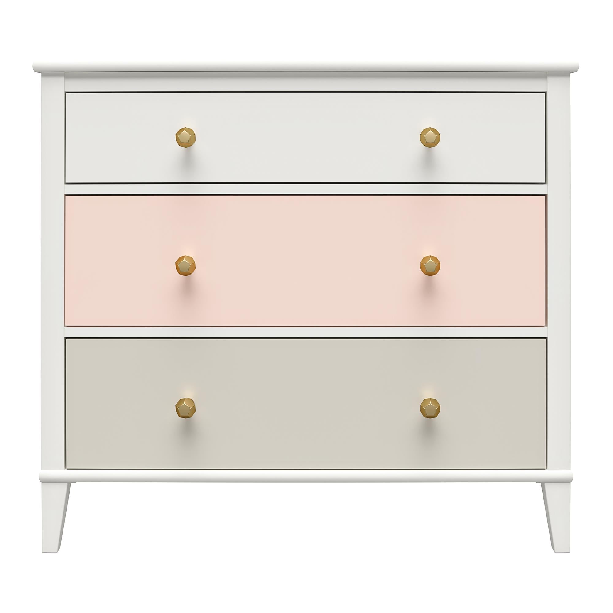 Monarch Hill Poppy White 3 Drawer Dresser, Peach and Taupe Drawers - Peach