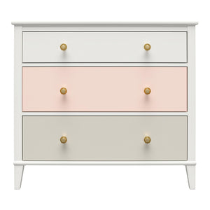 Monarch Hill Poppy White 3 Drawer Dresser, Peach and Taupe Drawers - Peach