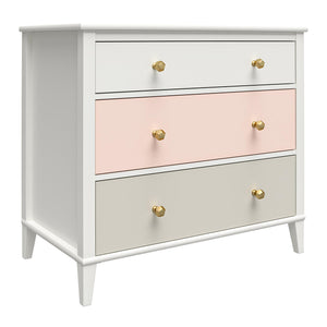 Monarch Hill Poppy White 3 Drawer Dresser, Peach and Taupe Drawers - Peach