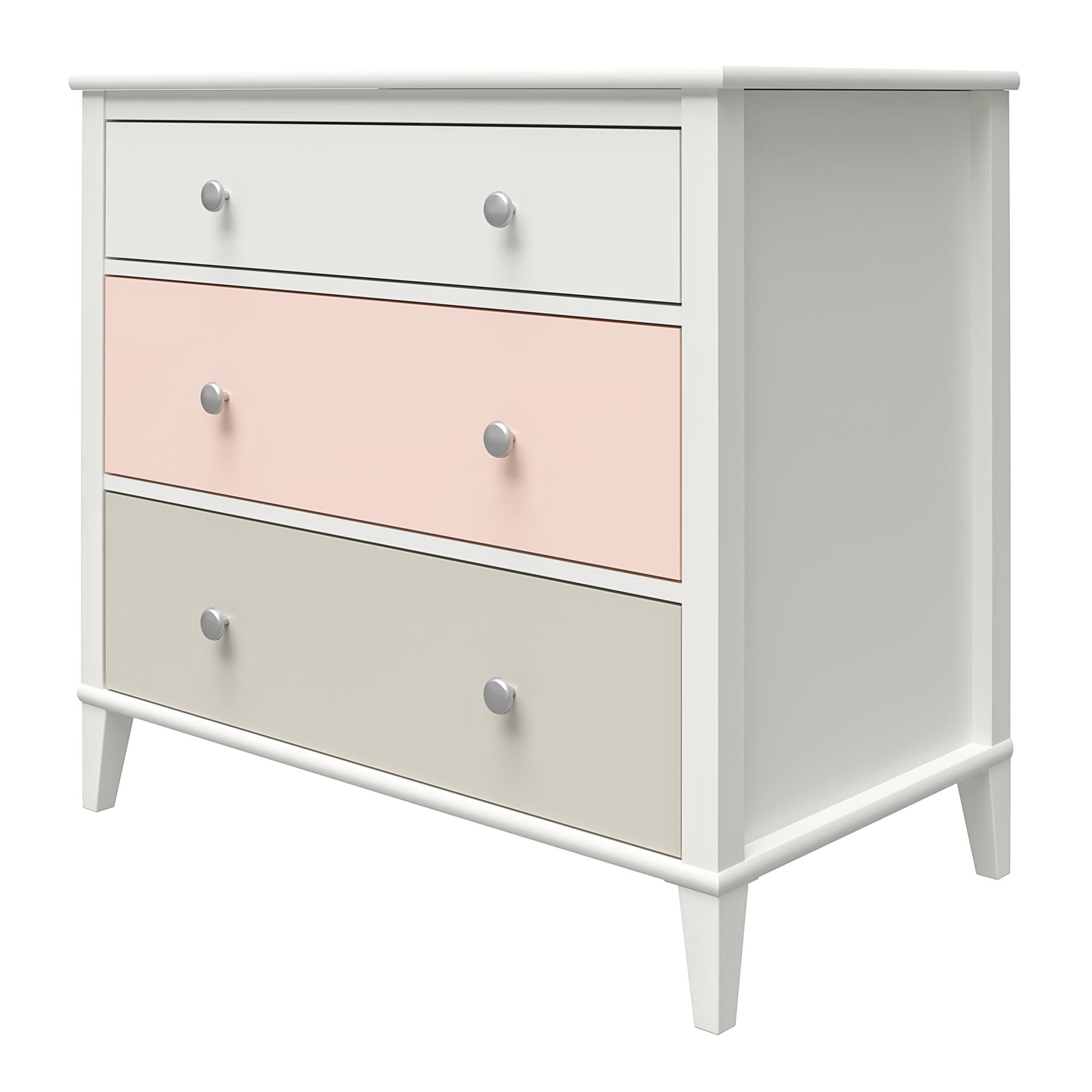 Monarch Hill Poppy White 3 Drawer Dresser, Peach and Taupe Drawers - Peach