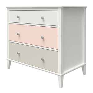 Monarch Hill Poppy White 3 Drawer Dresser, Peach and Taupe Drawers - Peach