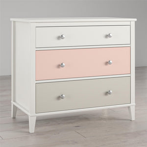 Monarch Hill Poppy White 3 Drawer Dresser, Peach and Taupe Drawers - Peach