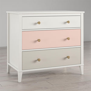 Monarch Hill Poppy White 3 Drawer Dresser, Peach and Taupe Drawers - Peach