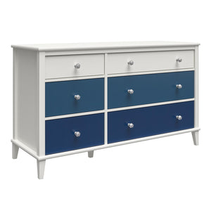 Monarch Hill Poppy White 6 Drawer Dresser, Blue Drawers - Blue