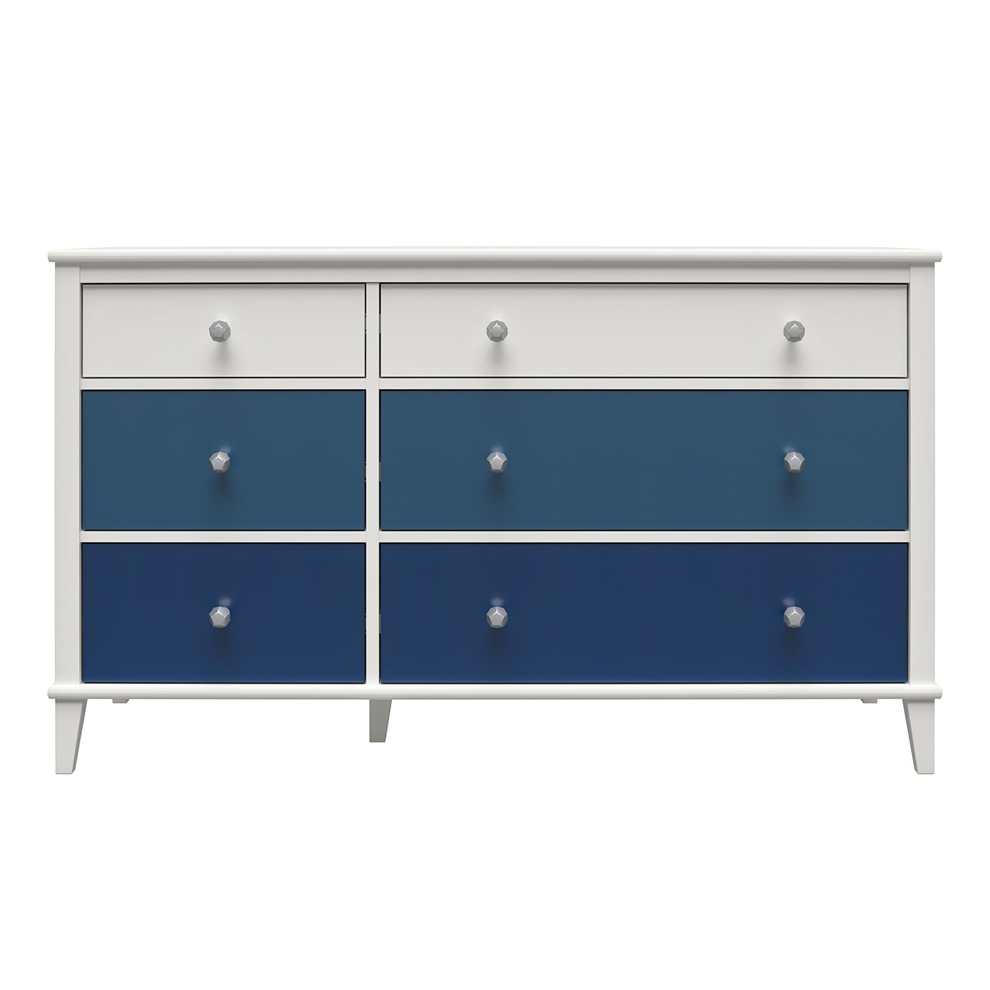 Monarch Hill Poppy White 6 Drawer Dresser, Blue Drawers - Blue